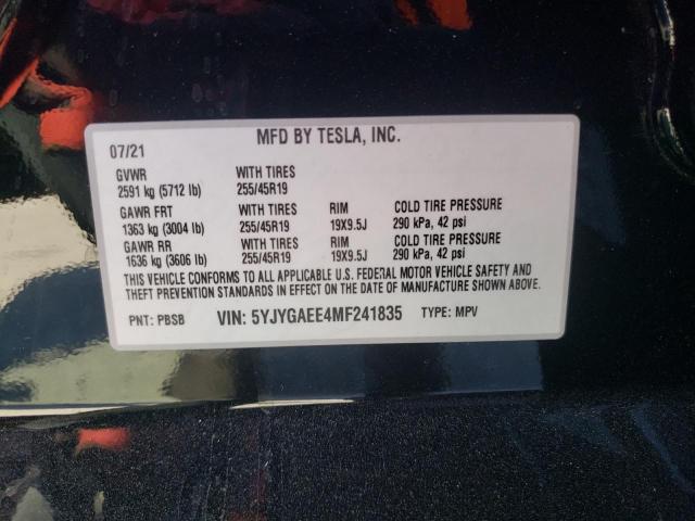 5YJYGAEE4MF241835 - 2021 TESLA MODEL Y Սև լուսանկար 13