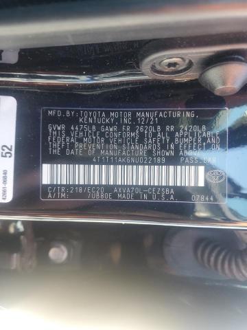 4T1T11AK6NU022189 - 2022 TOYOTA CAMRY SE შავი ფოტო 12