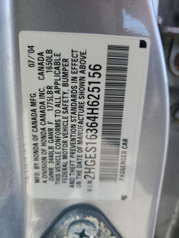 2HGES16364H625156 - 2004 HONDA CIVIC DX VP SILVER photo 12