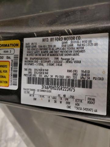 3FA6P0HD2GR223475 - 2016 FORD FUSION SE GRAY photo 23