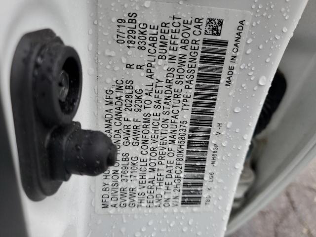 2HGFC2F80KH580375 - 2019 HOND CIVIC SPORT 白色 照片 12