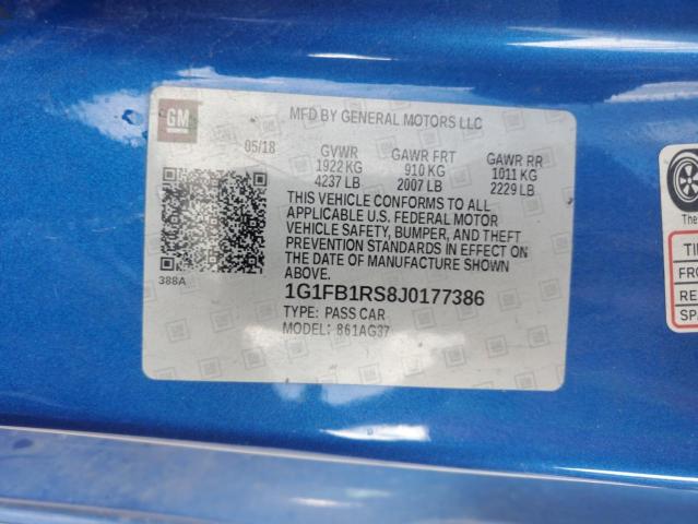 1G1FB1RS8J0177386 - 2018 CHEVROLET CAMARO LT 蓝色 照片 12