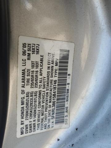 5FNRL38615B418746 - 2005 HONDA ODYSSEY EXL SILVER photo 13