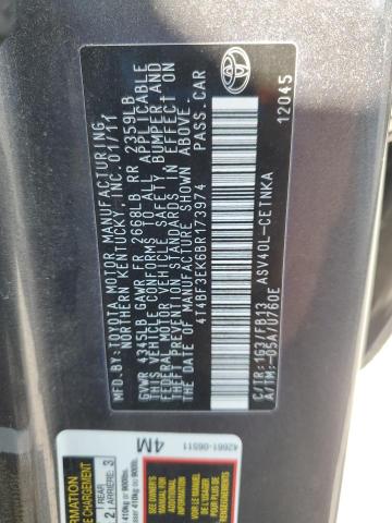 4T4BF3EK6BR173974 - 2011 TOYOTA CAMRY BASE GRAY photo 12