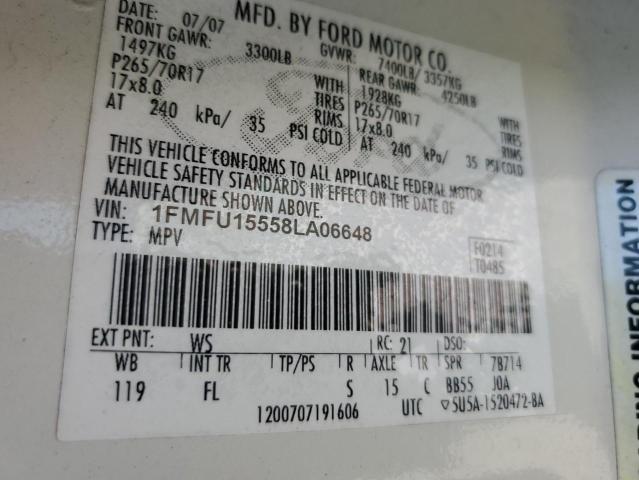 1FMFU15558LA06648 - 2008 FORD EXPEDITION XLT WHITE photo 13