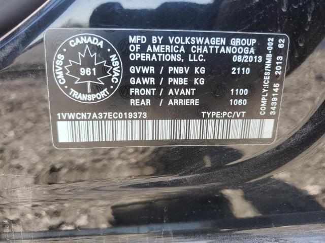 1VWCN7A37EC019373 - 2014 VOLKSWAGEN PASSAT SEL შავი ფოტო 12