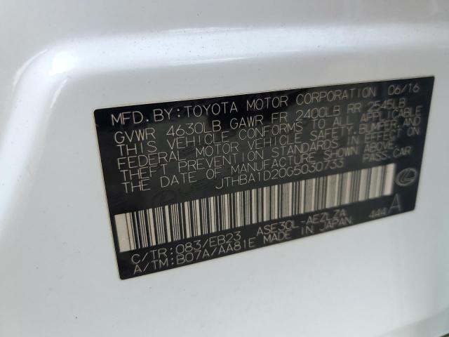 JTHBA1D20G5030733 - 2016 LEXUS IS 200T WHITE photo 12