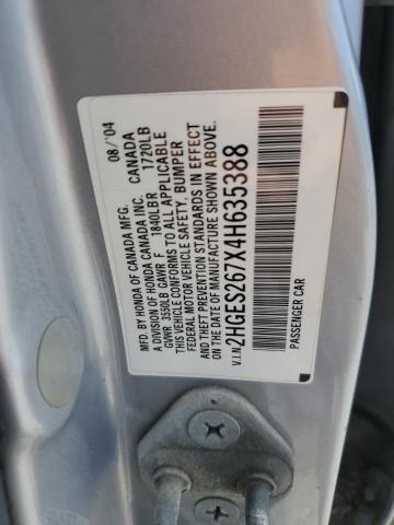 2HGES267X4H635388 - 2004 HONDA CIVIC EX SILVER photo 13