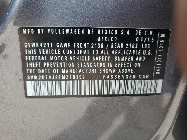 3VW2K7AJ8FM278392 - 2015 VOLKSWAGEN JETTA BASE GRAY photo 12