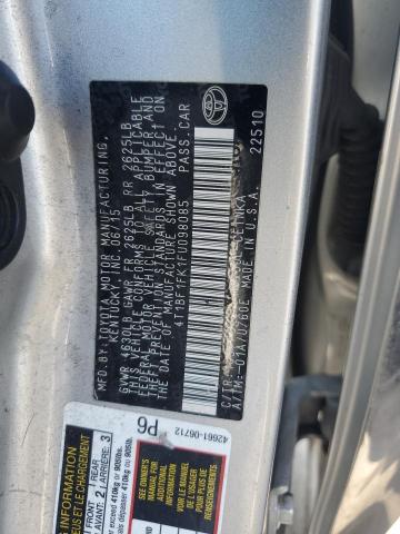 4T1BF1FK1FU098085 - 2015 TOYOTA CAMRY LE SILVER photo 12
