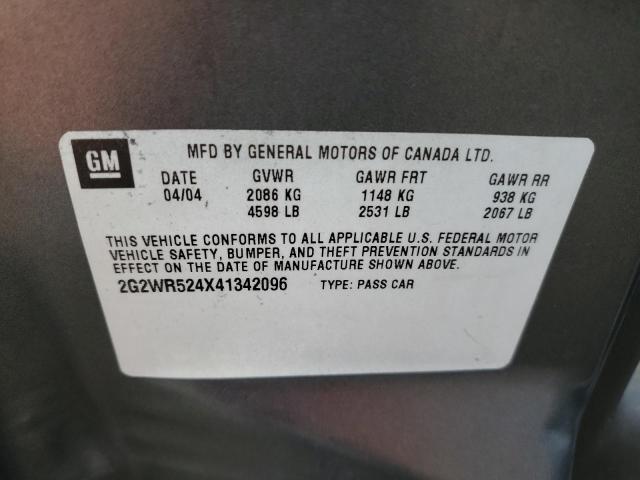 2G2WR524X41342096 - 2004 PONTIAC GRAND PRIX GTP ნაცრისფერი ფოტო 12