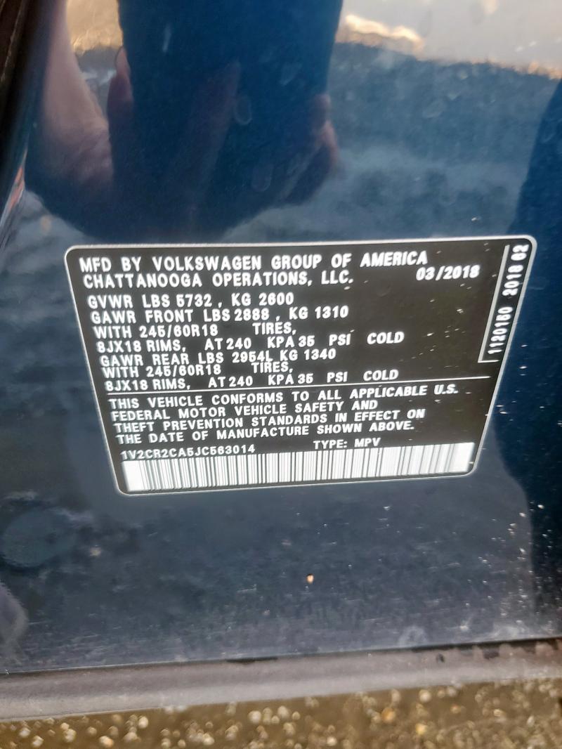 1V2CR2CA5JC563014 - 2018 VOLKSWAGEN ATLAS SE Niebieski zdjęcie 12