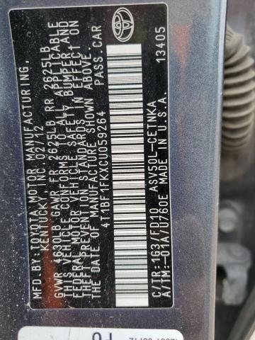 4T1BF1FKXCU059264 - 2012 TOYOTA CAMRY BASE ნაცრისფერი ფოტო 12