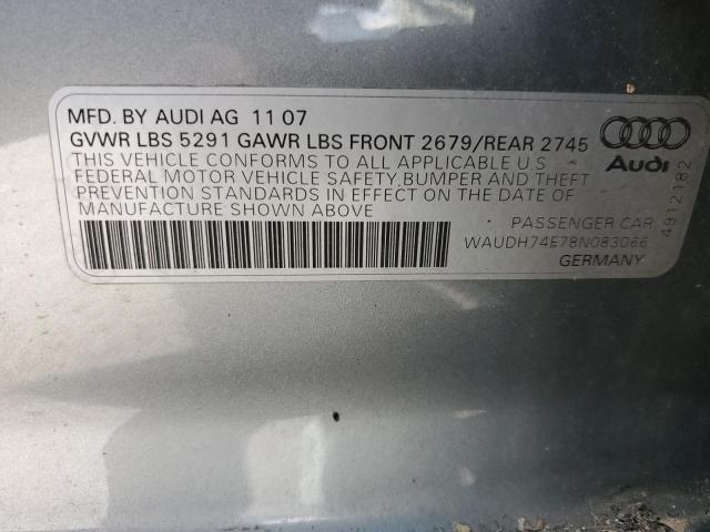 WAUDH74F78N083066 - 2008 AUDI A6 3.2 QUATTRO SILVER photo 12