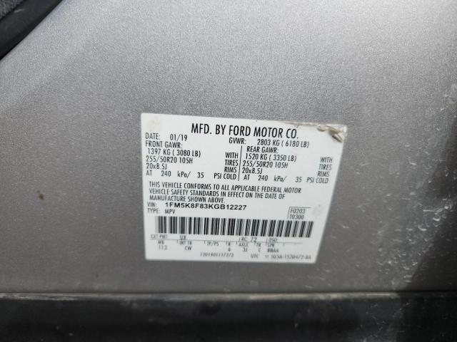 1FM5K8F83KGB12227 - 2019 FORD EXPLORER LIMITED Gümüş foto 13