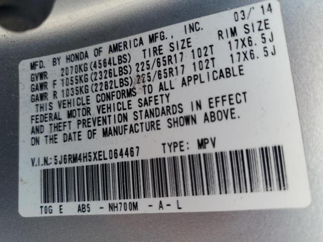 5J6RM4H5XEL064467 - 2014 HONDA CR-V EX GRAY photo 14