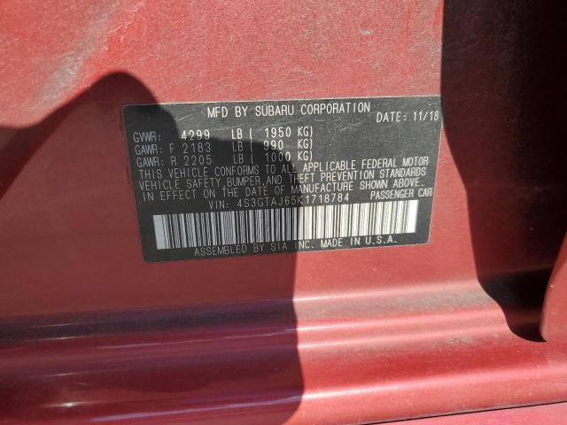 4S3GTAJ65K1718784 - 2019 SUBARU IMPREZA SPORT 红色 照片 12