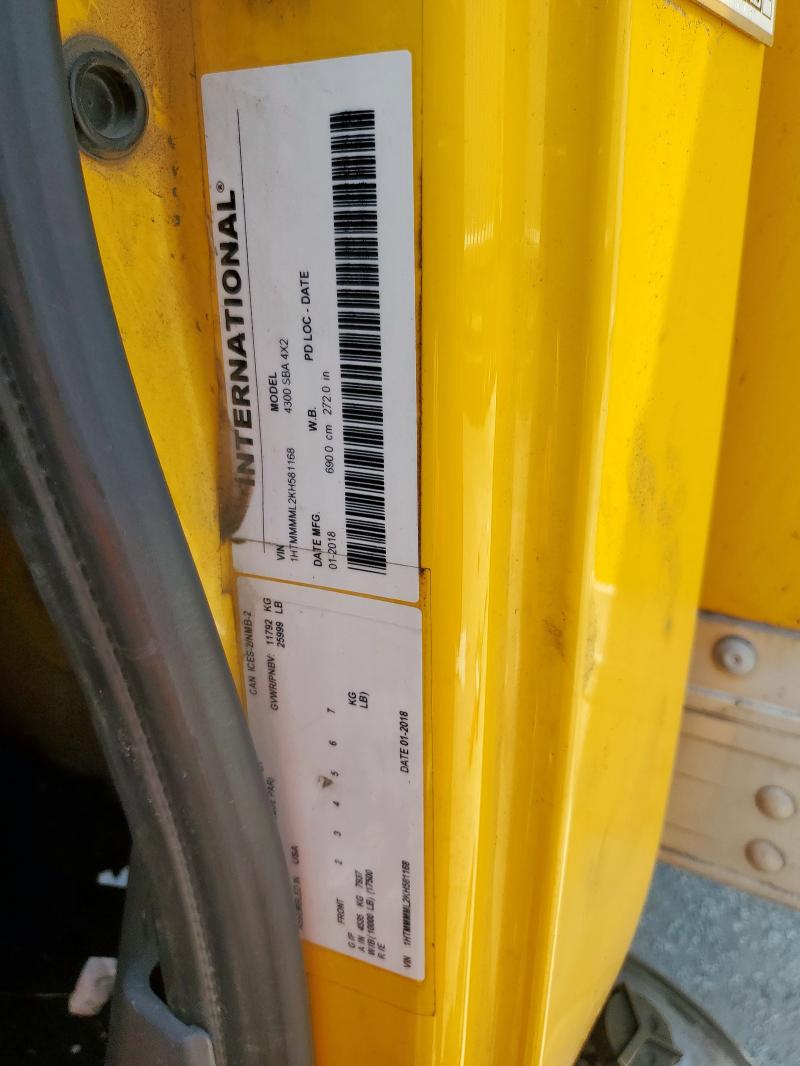 1HTMMMML2KH581168 - 2019 INTERNATIONAL 4000 4300 Жовтий фото 13