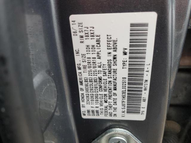 5J6TF1H53EL002519 - 2014 HONDA CROSSTOUR EXL ნაცრისფერი ფოტო 12