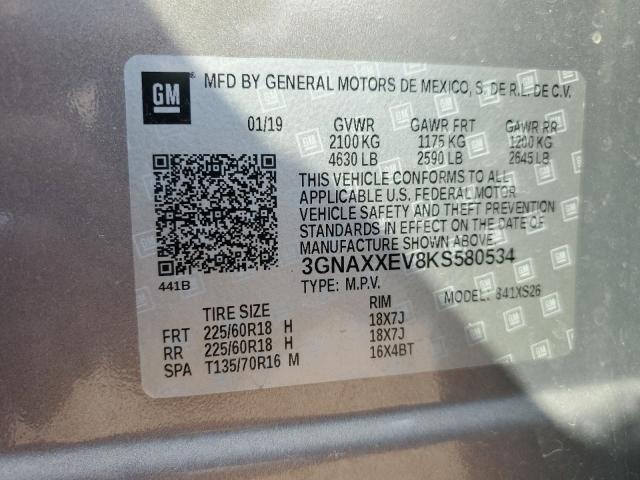 3GNAXXEV8KS580534 - 2019 CHEVROLET EQUINOX PREMIER SILVER photo 13