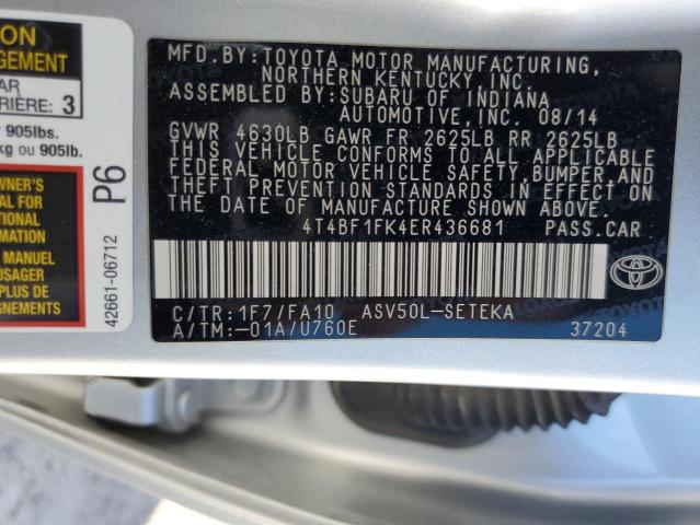 4T4BF1FK4ER436681 - 2014 TOYOTA CAMRY L SILVER photo 12