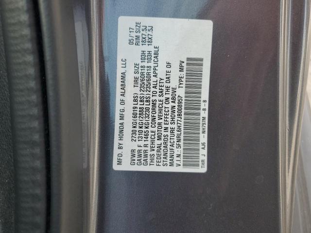 5FNRL6H77JB008957 - 2018 HONDA ODYSSEY EXL CHARCOAL photo 12