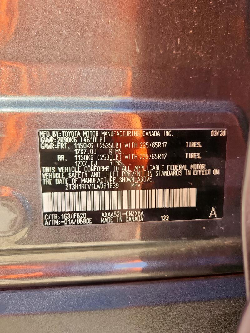 2T3H1RFV1LW081839 - 2020 TOYOTA RAV4 LE Boz foto 13