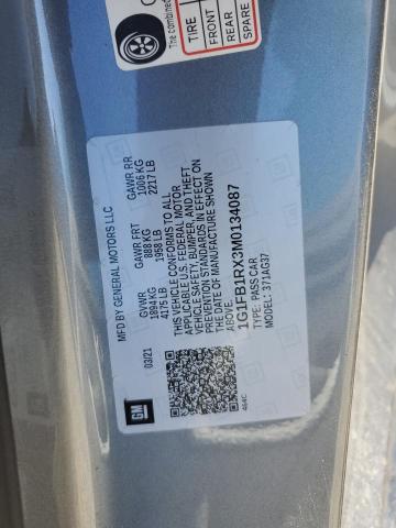 1G1FB1RX3M0134087 - 2021 CHEVROLET CAMARO LS GRAY photo 12