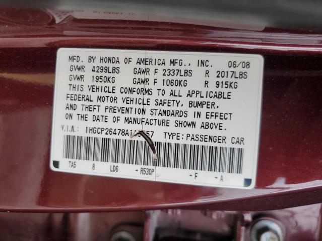 1HGCP26478A149057 - 2008 HONDA ACCORD LXP 栗色 照片 13