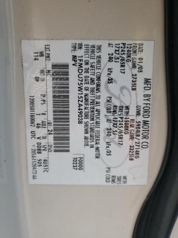 1FMDU75W15ZA49038 - 2005 FORD EXPLORER LIMITED WHITE photo 13