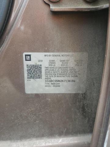 1G1BC5SM2K7134198 - 2019 CHEVROLET CRUZE LS 棕色 照片 12