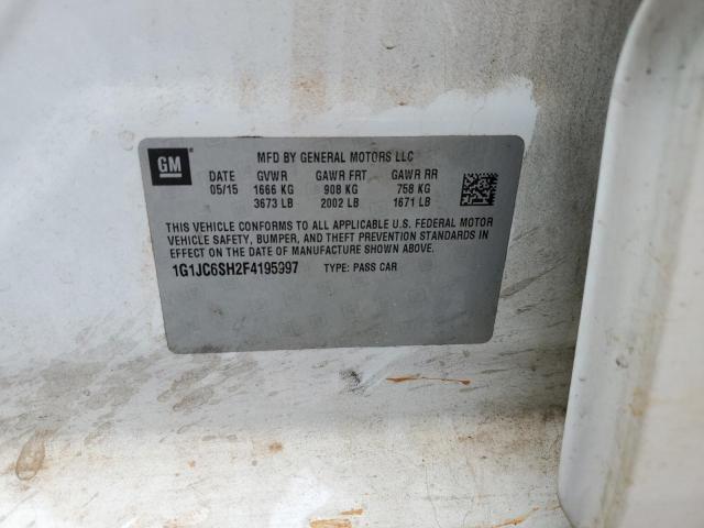 1G1JC6SH2F4195997 - 2015 CHEVROLET SONIC LT თეთრი ფოტო 12