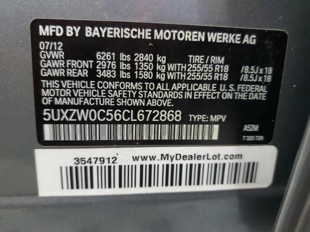 5UXZW0C56CL672868 - 2012 BMW X5 XDRIVE35D GRAY photo 13