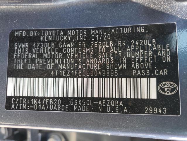 4T1EZ1FB0LU049895 - 2020 TOYOTA AVALON XSE GRAY photo 12