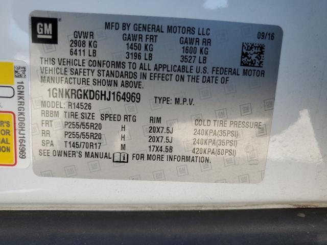 1GNKRGKD6HJ164969 - 2017 CHEVROLET TRAVERSE LT WHITE photo 13