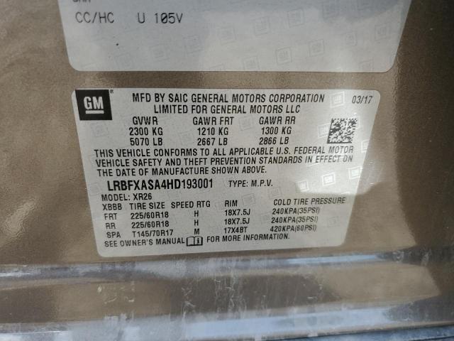 LRBFXASA4HD193001 - 2017 BUICK ENVISION PREFERRED GOLD photo 13