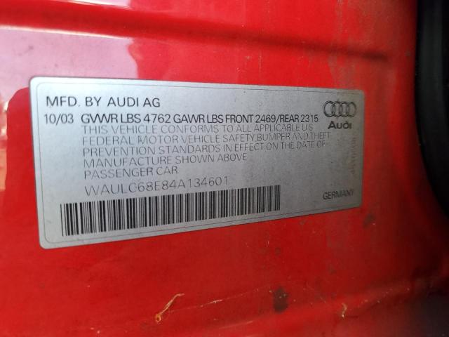 WAULC68E84A134601 - 2004 AUDI A4 1.8T QUATTRO RED photo 13