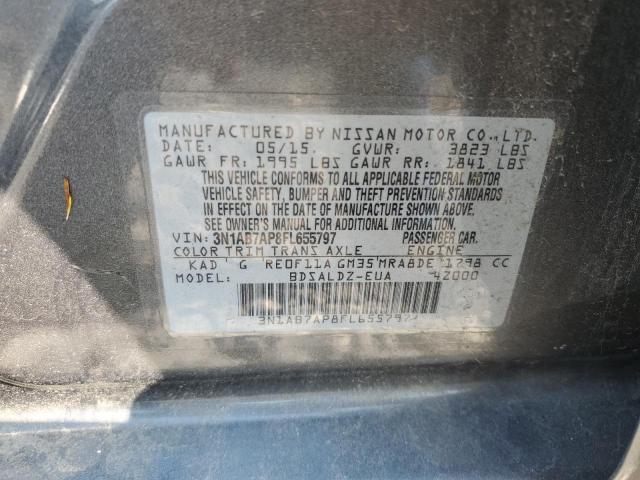 3N1AB7AP8FL655797 - 2015 NISSAN SENTRA S GRAY photo 13