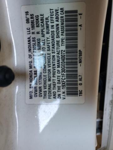 19XFC1F30GE040072 - 2016 HONDA CIVIC EX WHITE photo 12