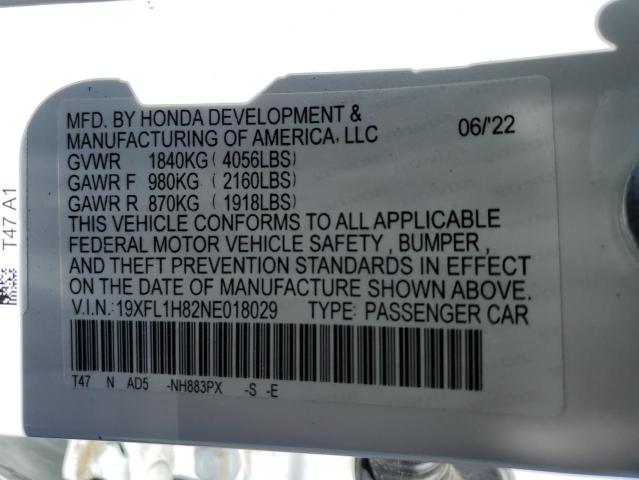 19XFL1H82NE018029 - 2022 HONDA CIVIC SPORT TOURING WHITE photo 12