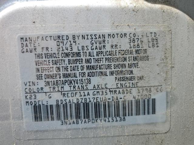 3N1AB7AP0KY415138 - 2019 NISSAN SENTRA S 银色 照片 12