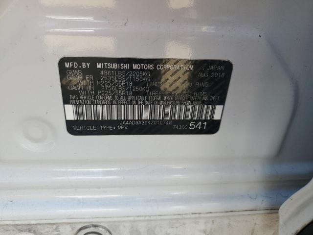 JA4AD3A30KZ010748 - 2019 MITSUBISHI OUTLANDER SE WHITE photo 13