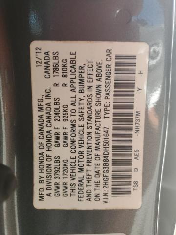 2HGFG3B84DH501647 - 2013 HONDA CIVIC EX GRAY photo 12