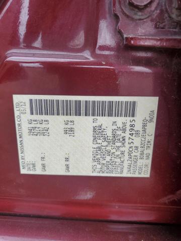 1N4AL2AP0CN574985 - 2012 NISSAN ALTIMA BASE 勃艮第红 照片 12