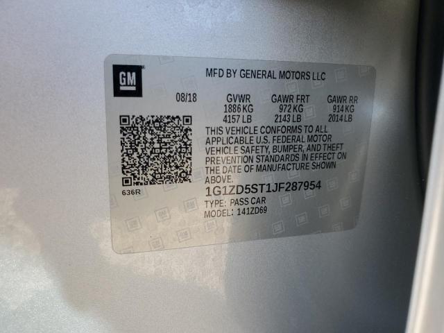 1G1ZD5ST1JF287954 - 2018 CHEVROLET MALIBU LT SILVER photo 12