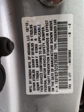 19XFB2F52DE203083 - 2013 HONDA CIVIC LX SILVER photo 12