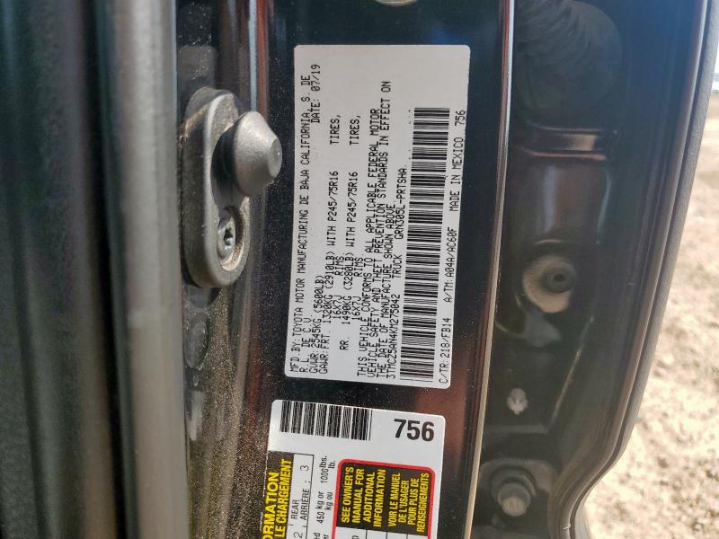 3TMCZ5AN4KM275042 - 2019 TOYOTA TACOMA DOUBLE CAB 黑色 照片 12