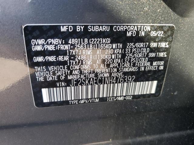 JF2SKAEC1NH476392 - 2022 SUBARU FORESTER PREMIUM გრაფიტი ფოტო 14