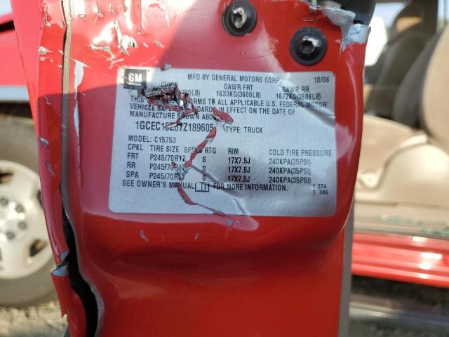 1GCEC19Z87Z189605 - 2007 CHEVROLET SILVERADO C1500 CLASSIC RED photo 12