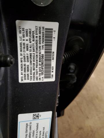 19XZE4F52ME010464 - 2021 HONDA INSIGHT EX GRAY photo 12